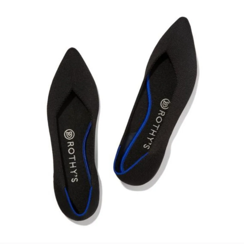 Rothy's Classic Black Pointed Toe Flats - Picture 1 of 11